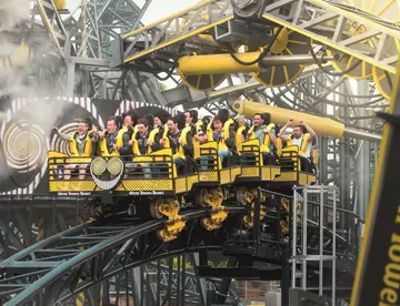 Close-up of The Smiler rollercoaster at Alton Towers Theme Park