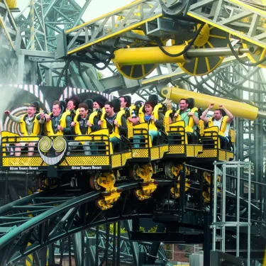 Close-up of The Smiler rollercoaster at Alton Towers Theme Park