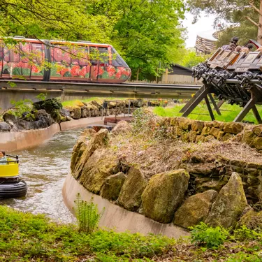 Congo River Rapids with Runaway Mine Train and Monorail in the background