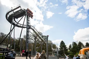 View of Oblivion at Alton Towers Resort's drop, the world's first vertical drop rollercoaster