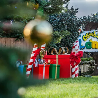 Christmas Tree in front of entrance to CBeebies Land